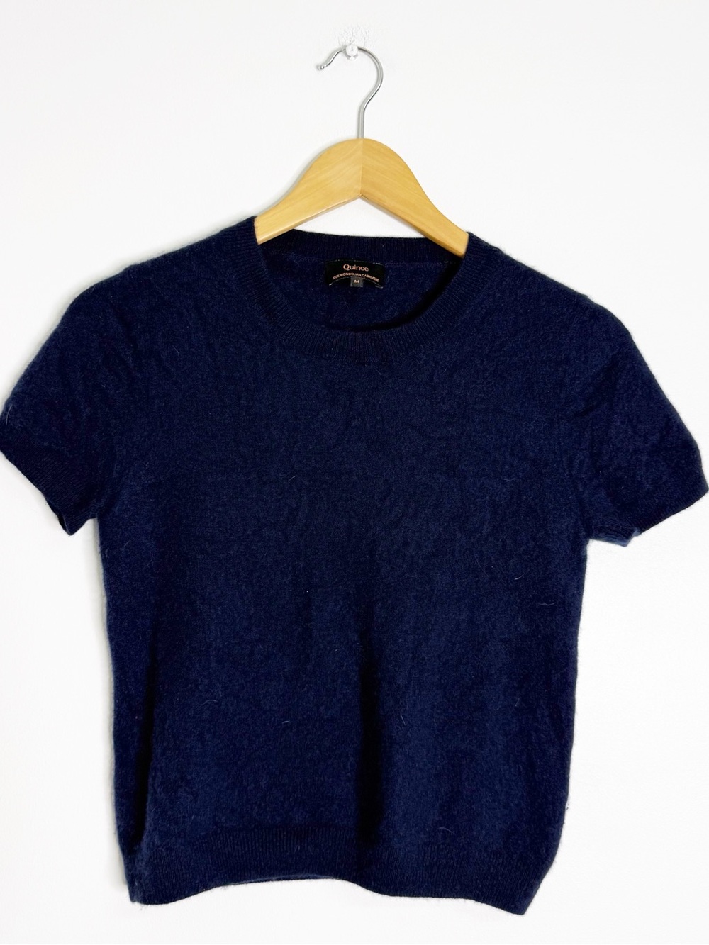 Quince 100% Mongolian Cashmere Short Sleeve Sweater Navy Size M